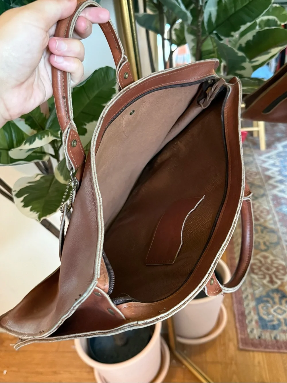 Down home leather brown leather handbag